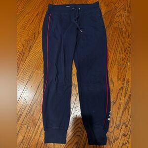 Tommy Hilfiger Navy Joggers with Red Stripe size small